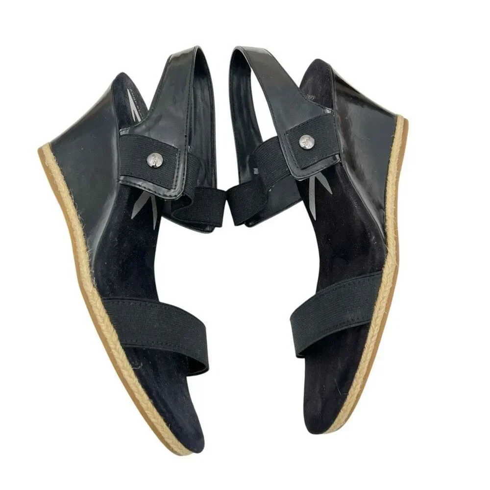AK Sport Women's Florence Elastic Strap Espadrille Wedge Heels Black Size 8M